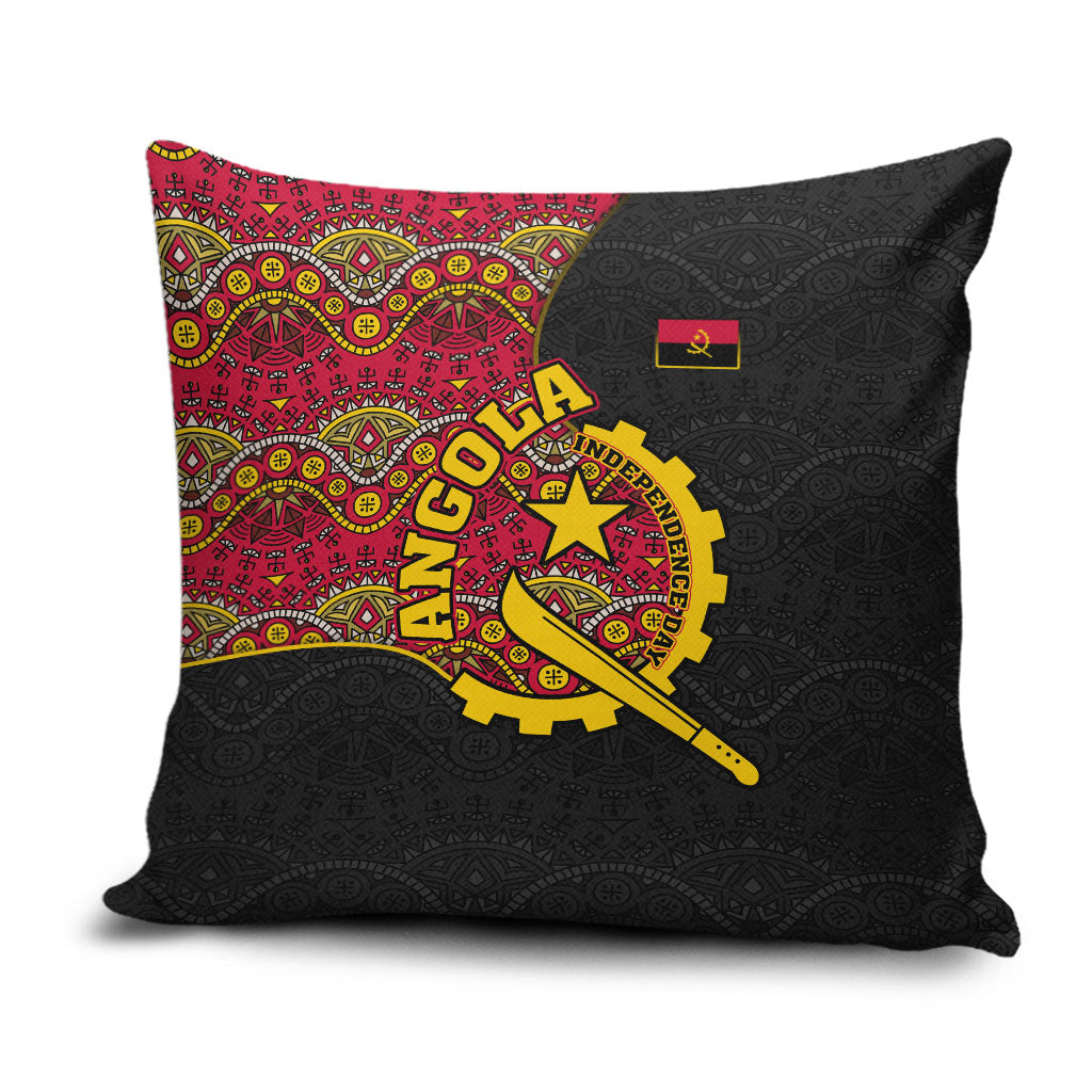 Angola Independence Day Pillow Cover Black Red Flag Coat Of Arms Tribal Geometric