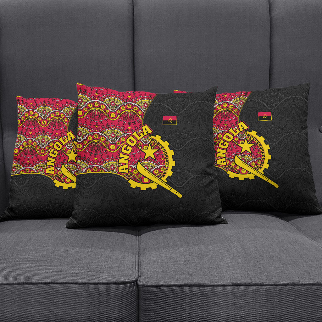 Angola Independence Day Pillow Cover Black Red Flag Coat Of Arms Tribal Geometric