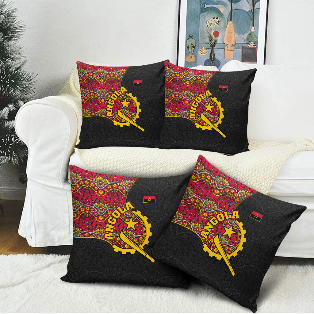 Angola Independence Day Pillow Cover Black Red Flag Coat Of Arms Tribal Geometric