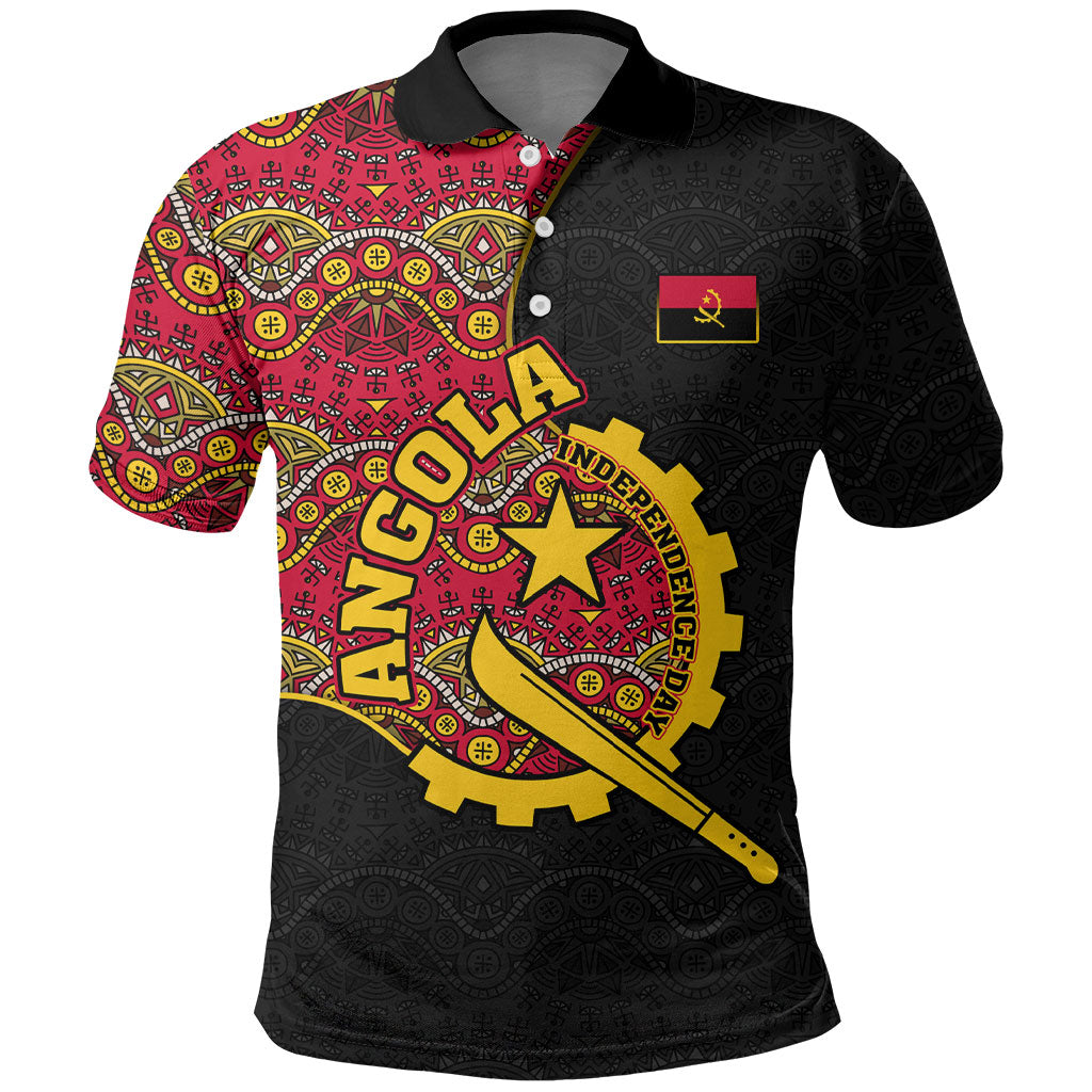 Angola Independence Day Polo Shirt Black Red Flag Coat Of Arms Tribal Geometric