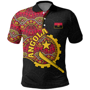 Angola Independence Day Polo Shirt Black Red Flag Coat Of Arms Tribal Geometric