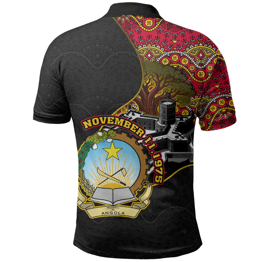 Angola Independence Day Polo Shirt Black Red Flag Coat Of Arms Tribal Geometric