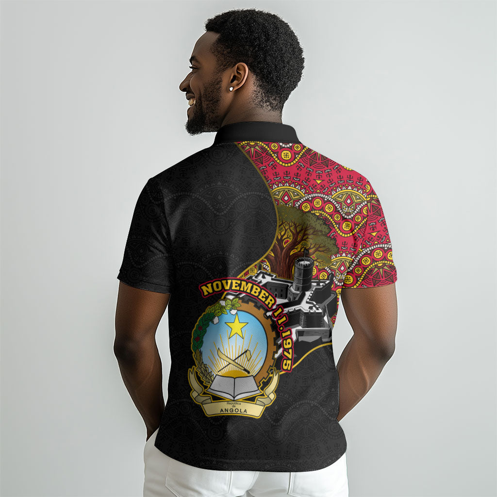 Angola Independence Day Polo Shirt Black Red Flag Coat Of Arms Tribal Geometric