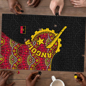 Angola Independence Day Puzzle Black Red Flag Coat Of Arms Tribal Geometric