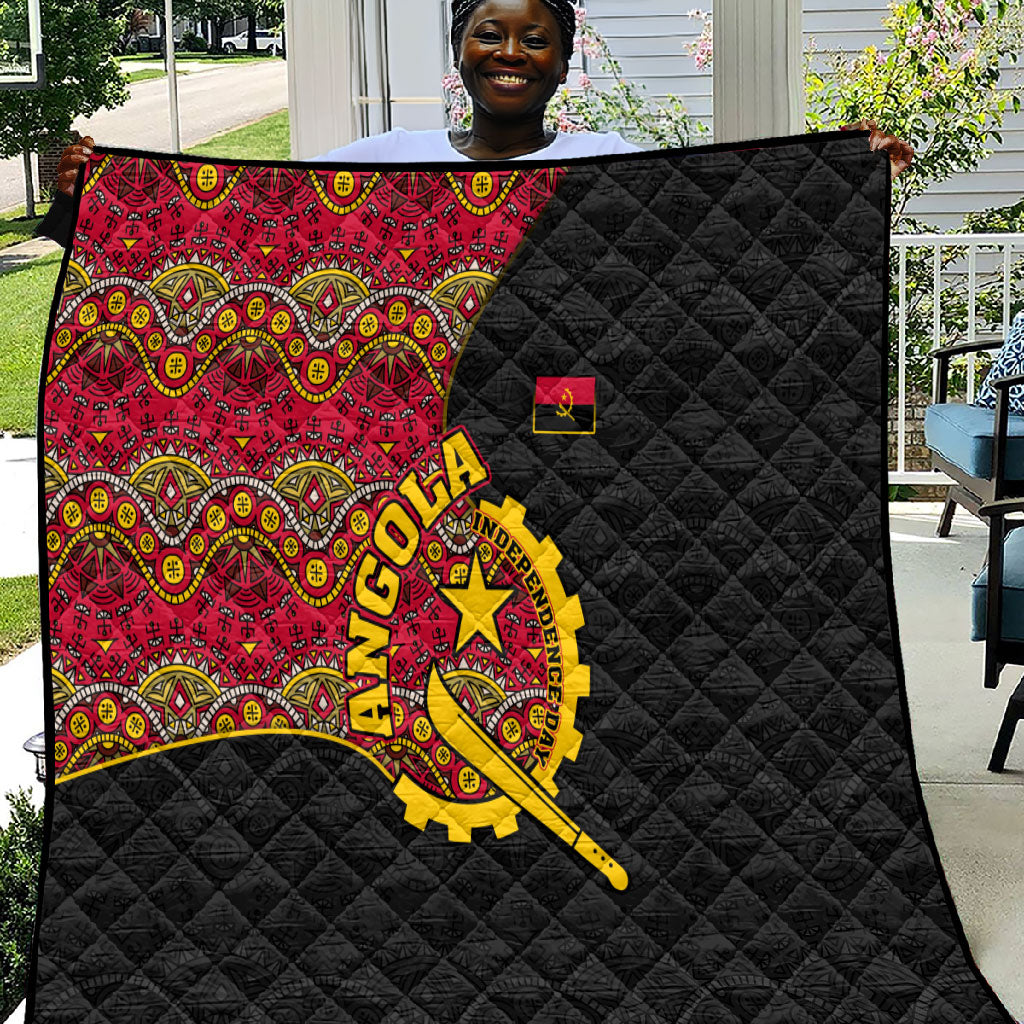 Angola Independence Day Quilt Black Red Flag Coat Of Arms Tribal Geometric