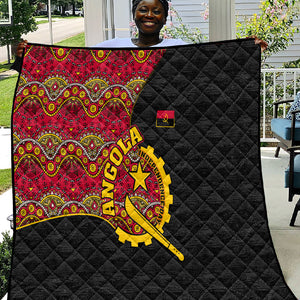 Angola Independence Day Quilt Black Red Flag Coat Of Arms Tribal Geometric