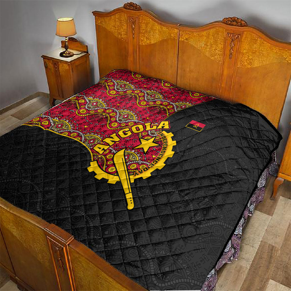 Angola Independence Day Quilt Black Red Flag Coat Of Arms Tribal Geometric