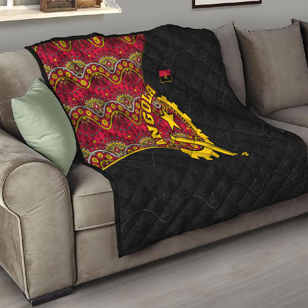 Angola Independence Day Quilt Black Red Flag Coat Of Arms Tribal Geometric