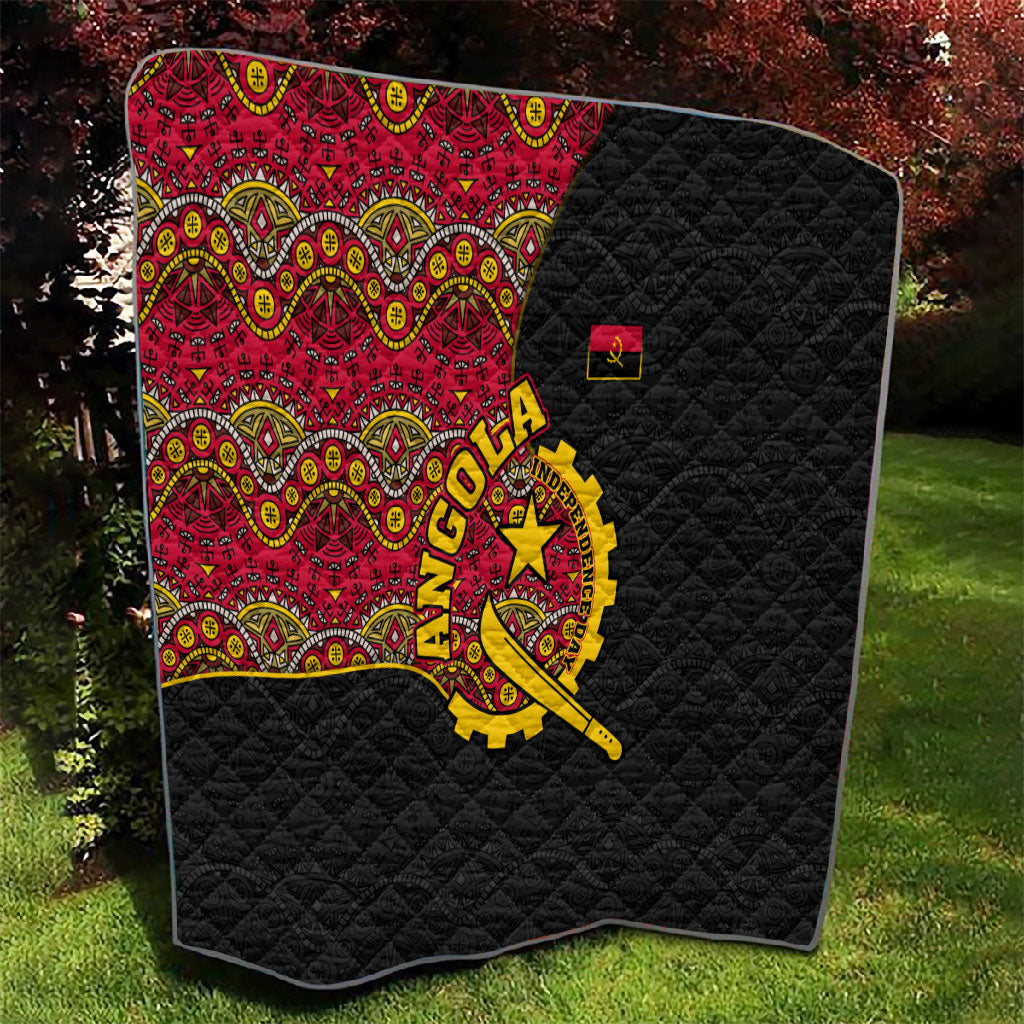 Angola Independence Day Quilt Black Red Flag Coat Of Arms Tribal Geometric
