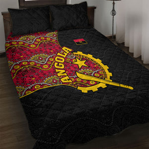 Angola Independence Day Quilt Bed Set Black Red Flag Coat Of Arms Tribal Geometric