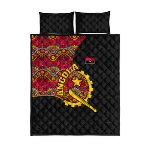 Angola Independence Day Quilt Bed Set Black Red Flag Coat Of Arms Tribal Geometric