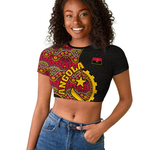Angola Independence Day Raglan Cropped T shirt Black Red Flag Coat Of Arms Tribal Geometric