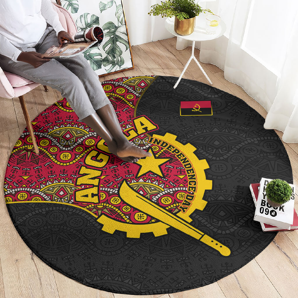 Angola Independence Day Round Carpet Black Red Flag Coat Of Arms Tribal Geometric