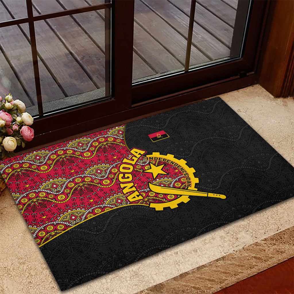 Angola Independence Day Rubber Doormat Black Red Flag Coat Of Arms Tribal Geometric