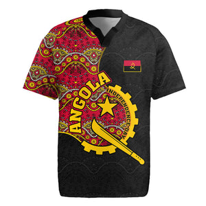 Angola Independence Day Rugby Jersey Black Red Flag Coat Of Arms Tribal Geometric