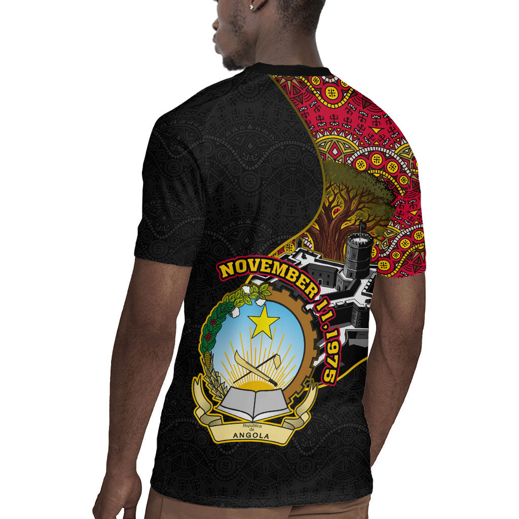 Angola Independence Day Rugby Jersey Black Red Flag Coat Of Arms Tribal Geometric