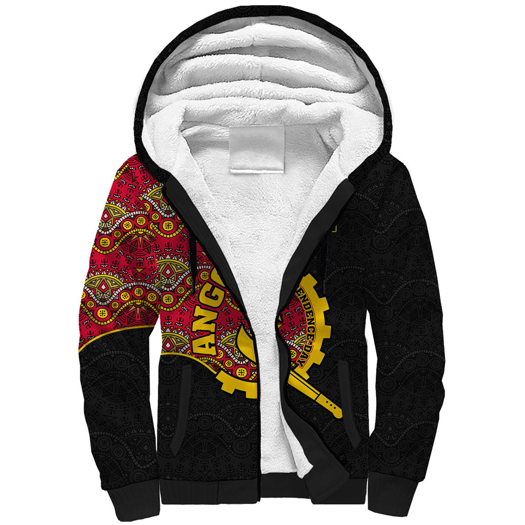 Angola Independence Day Sherpa Hoodie Black Red Flag Coat Of Arms Tribal Geometric