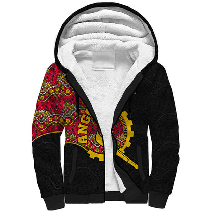 Angola Independence Day Sherpa Hoodie Black Red Flag Coat Of Arms Tribal Geometric