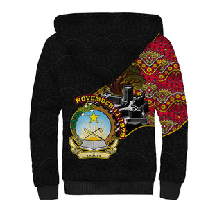Angola Independence Day Sherpa Hoodie Black Red Flag Coat Of Arms Tribal Geometric