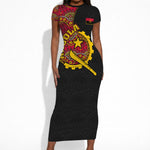 Angola Independence Day Short Sleeve Bodycon Dress Black Red Flag Coat Of Arms Tribal Geometric