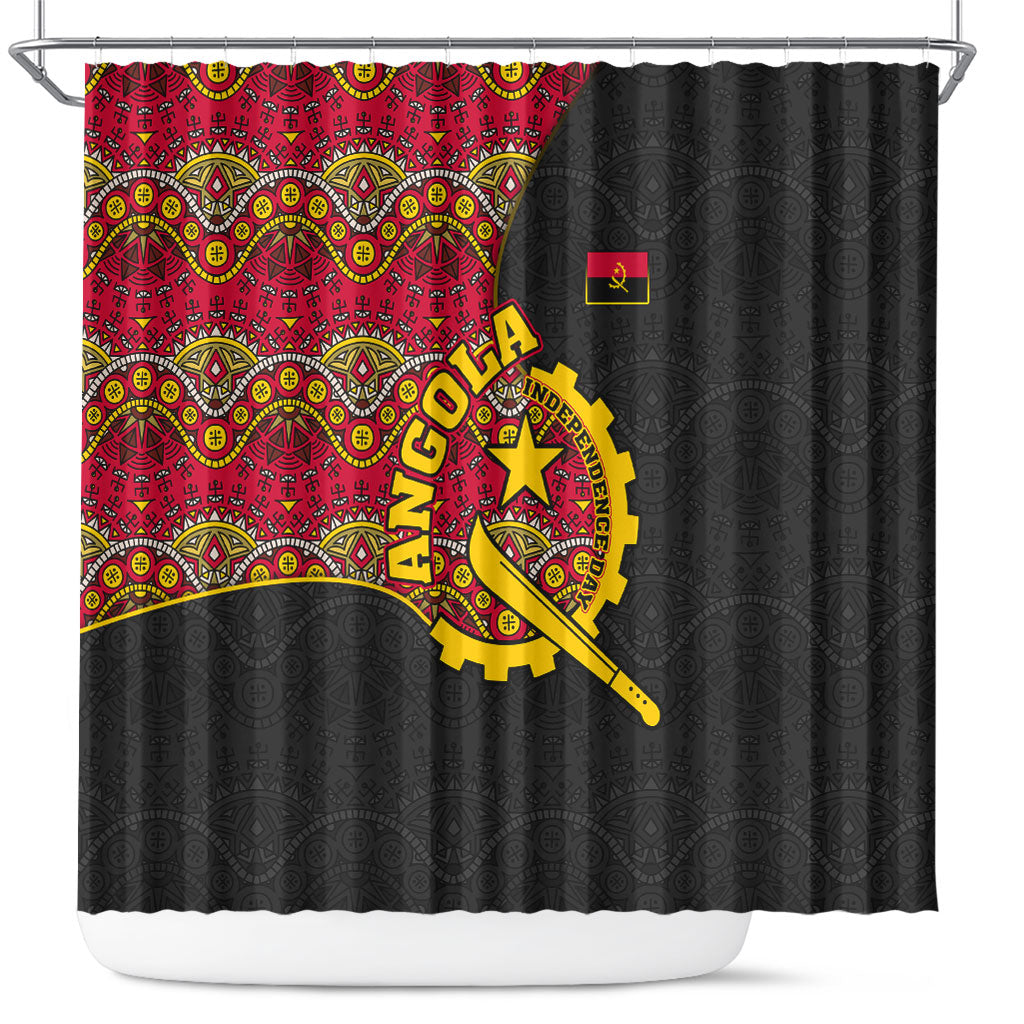 Angola Independence Day Shower Curtain Black Red Flag Coat Of Arms Tribal Geometric