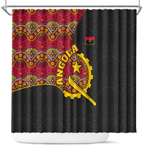 Angola Independence Day Shower Curtain Black Red Flag Coat Of Arms Tribal Geometric