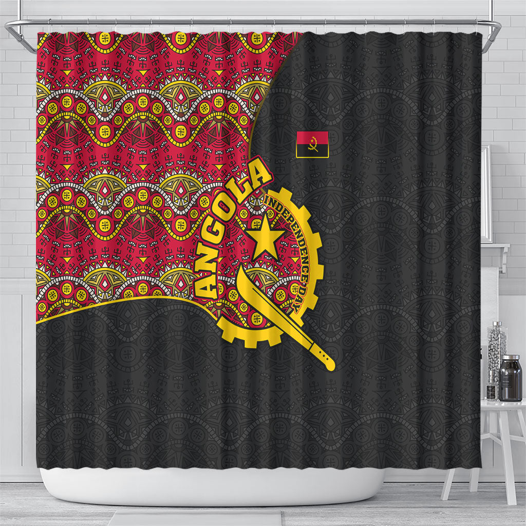 Angola Independence Day Shower Curtain Black Red Flag Coat Of Arms Tribal Geometric