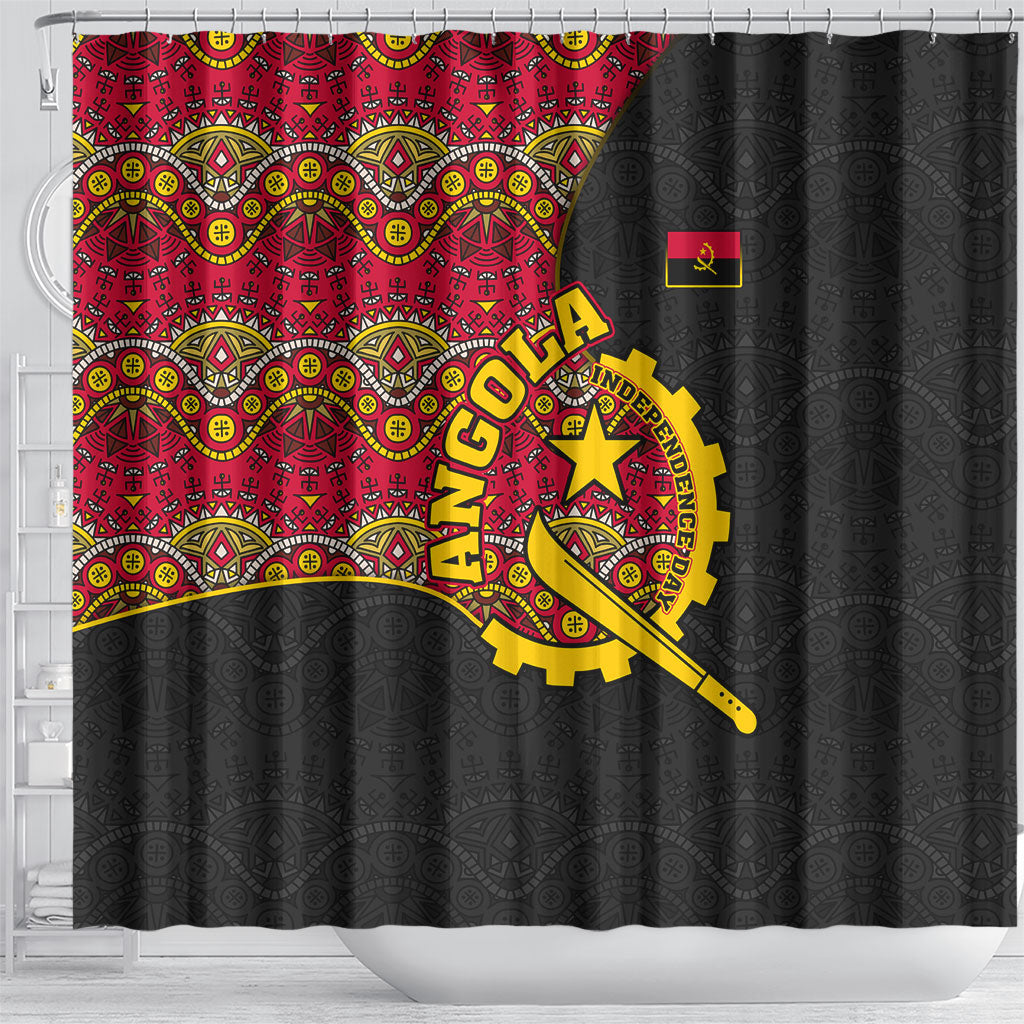 Angola Independence Day Shower Curtain Black Red Flag Coat Of Arms Tribal Geometric