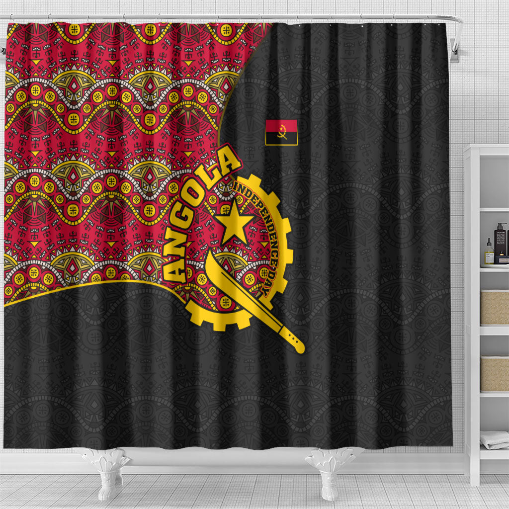 Angola Independence Day Shower Curtain Black Red Flag Coat Of Arms Tribal Geometric