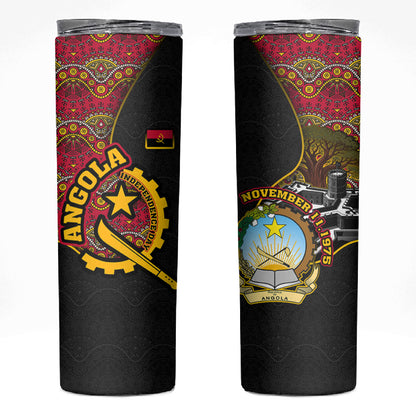 Angola Independence Day Skinny Tumbler Black Red Flag Coat Of Arms Tribal Geometric