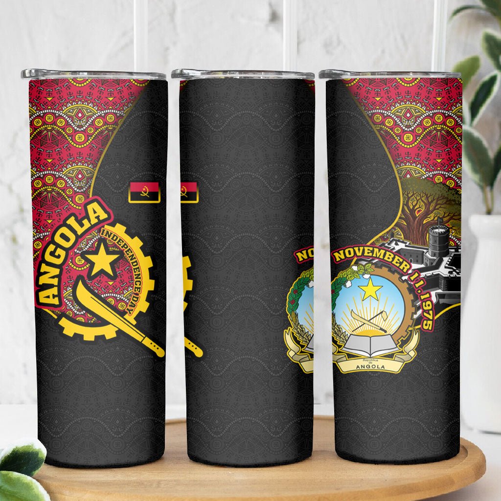 Angola Independence Day Skinny Tumbler Black Red Flag Coat Of Arms Tribal Geometric