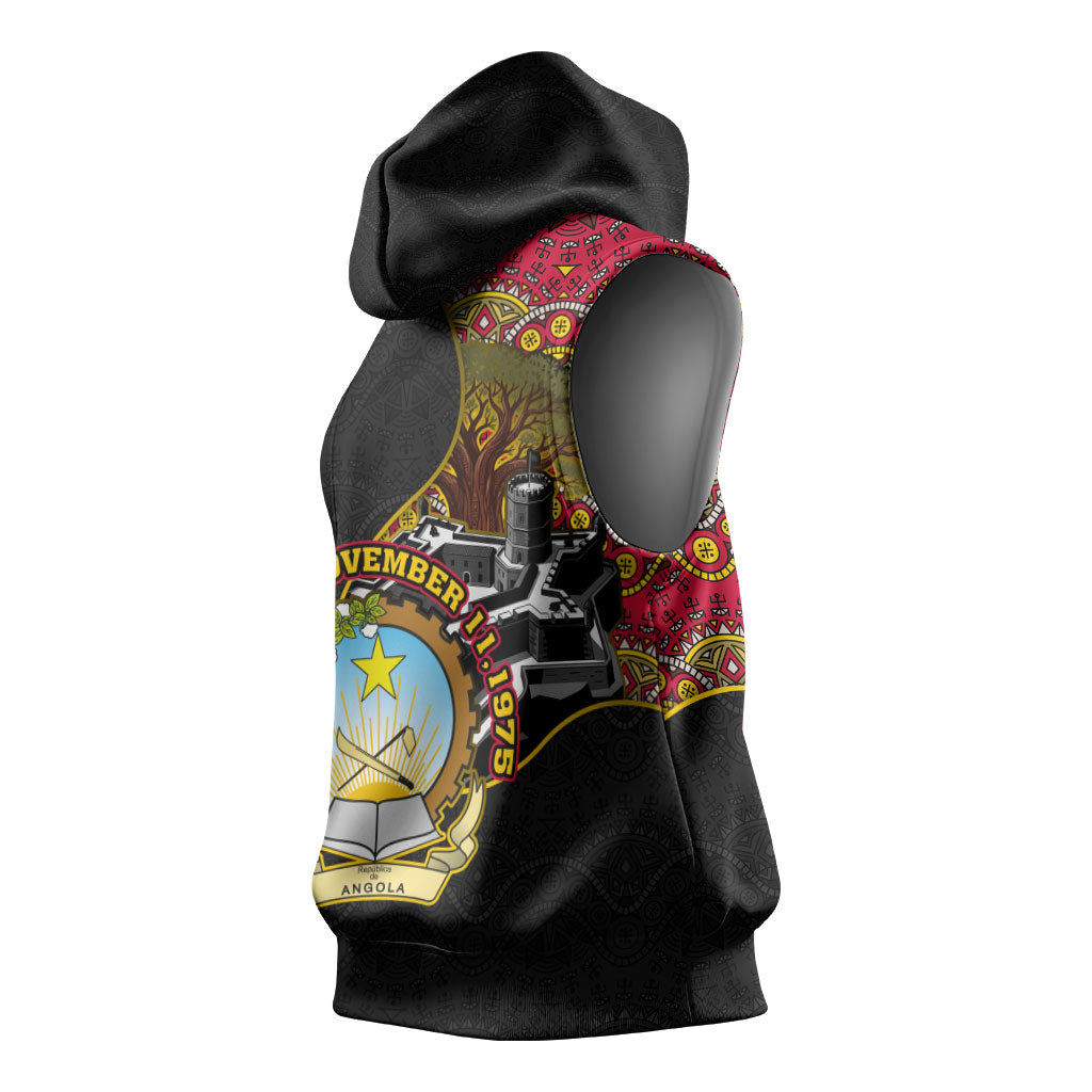 Angola Independence Day Sleeveless Hoodie Black Red Flag Coat Of Arms Tribal Geometric