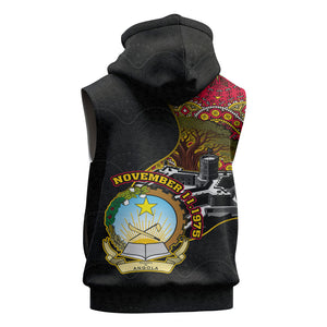Angola Independence Day Sleeveless Zip Hoodie Black Red Flag Coat Of Arms Tribal Geometric