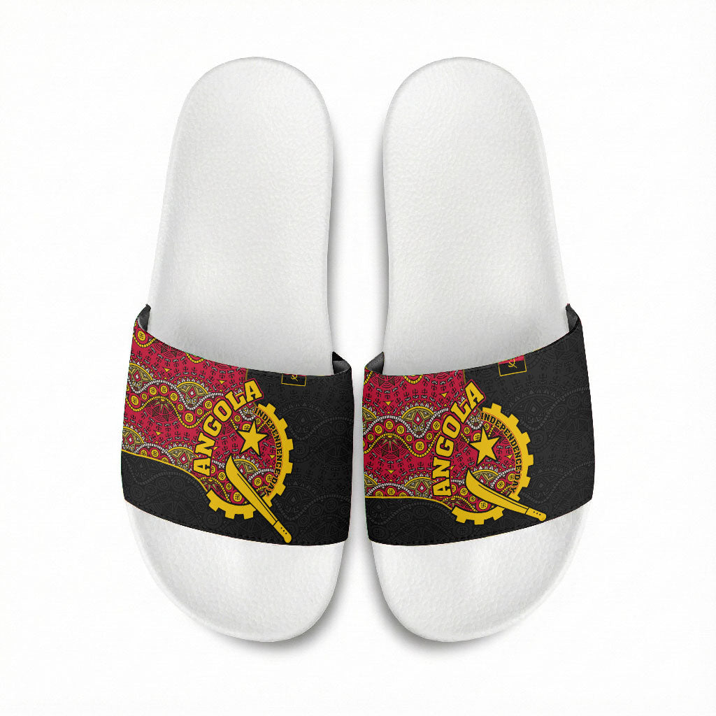 Angola Independence Day Slide Sandals Black Red Flag Coat Of Arms Tribal Geometric