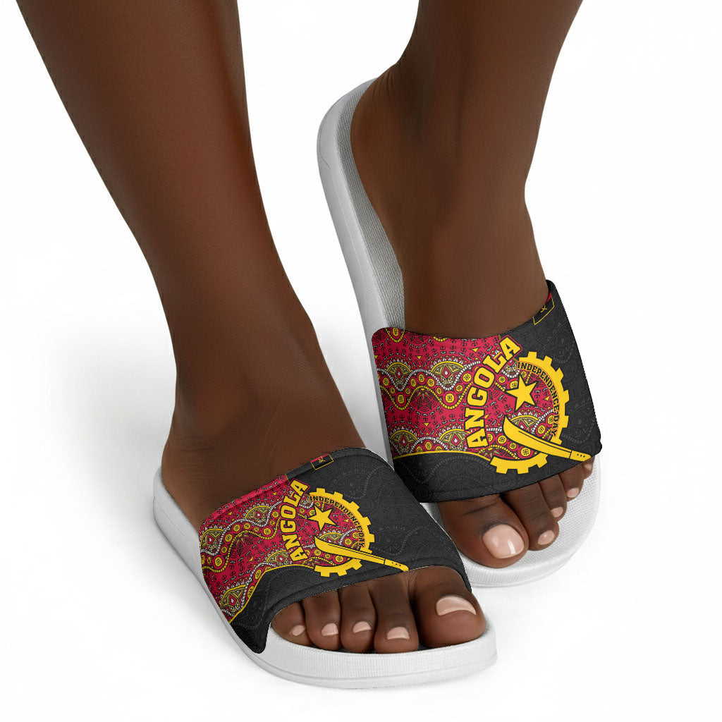 Angola Independence Day Slide Sandals Black Red Flag Coat Of Arms Tribal Geometric
