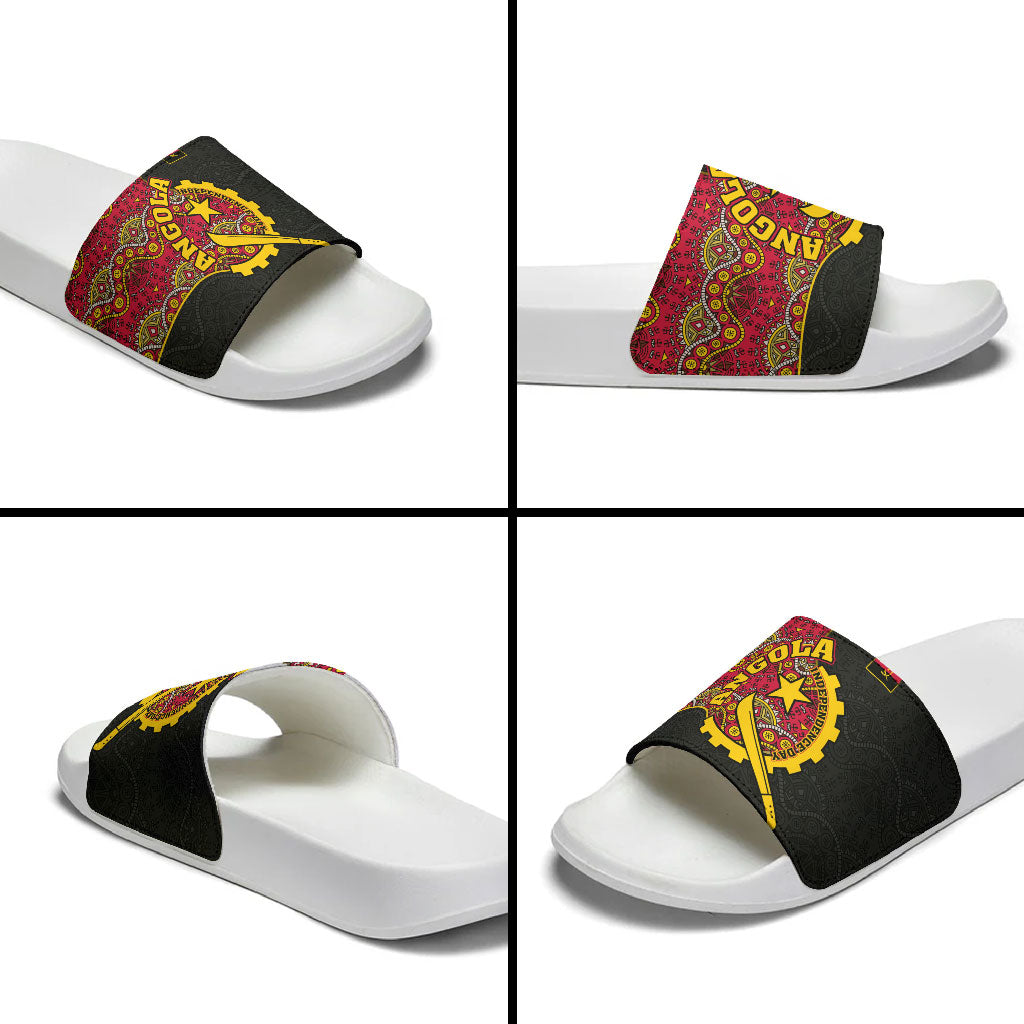 Angola Independence Day Slide Sandals Black Red Flag Coat Of Arms Tribal Geometric