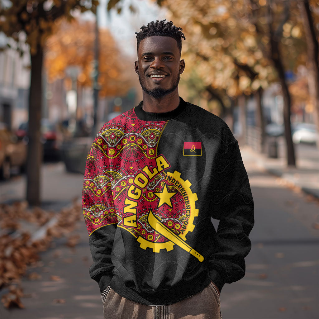 Angola Independence Day Sweatshirt Black Red Flag Coat Of Arms Tribal Geometric