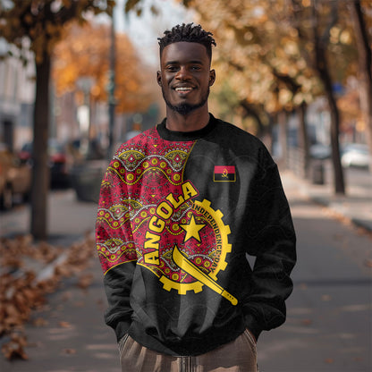 Angola Independence Day Sweatshirt Black Red Flag Coat Of Arms Tribal Geometric