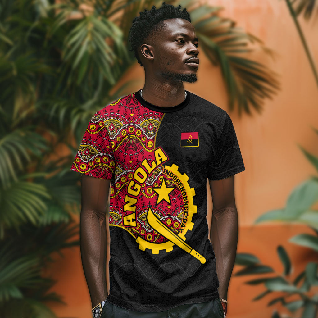 Angola Independence Day T shirt Black Red Flag Coat Of Arms Tribal Geometric