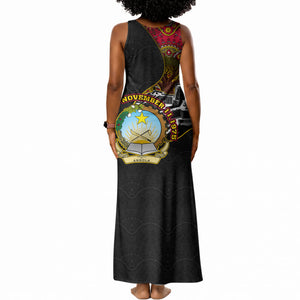 Angola Independence Day Tank Maxi Dress Black Red Flag Coat Of Arms Tribal Geometric