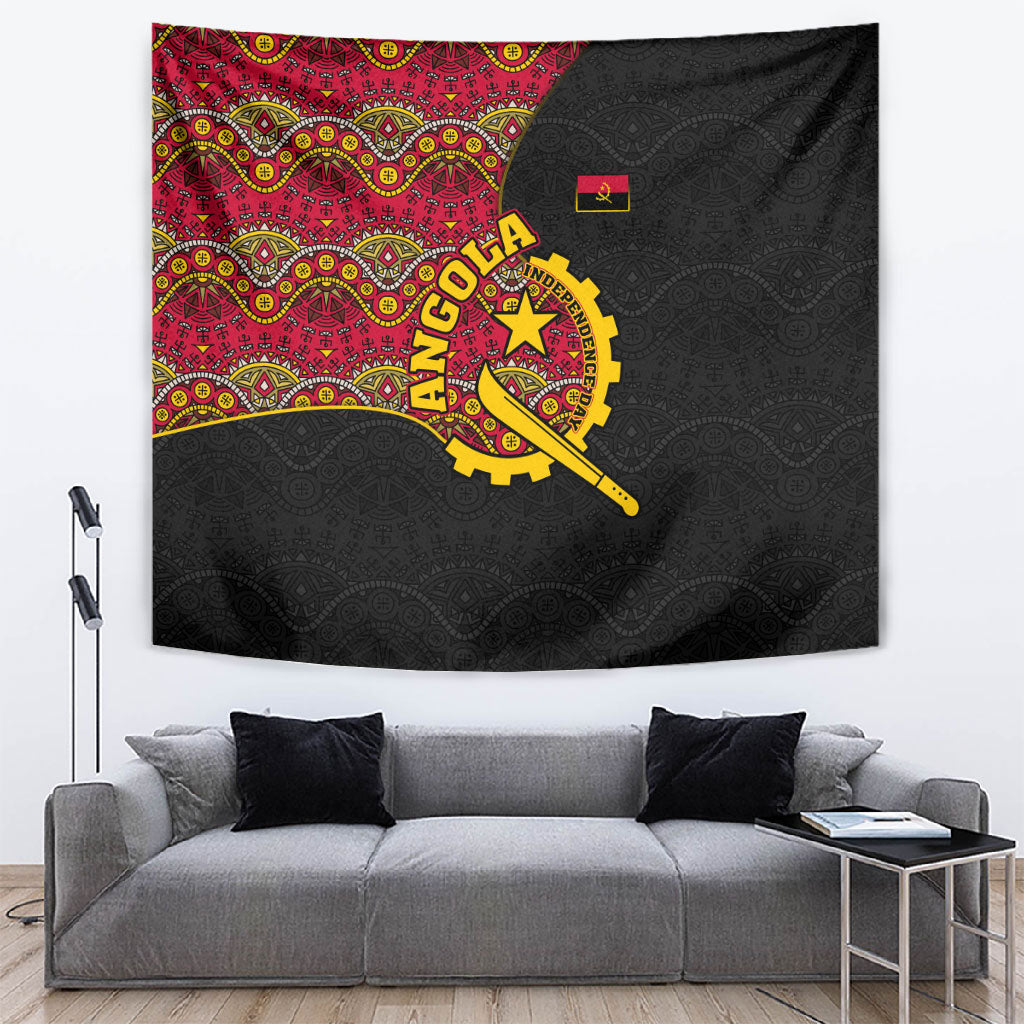Angola Independence Day Tapestry Black Red Flag Coat Of Arms Tribal Geometric