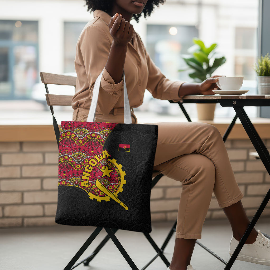 Angola Independence Day Tote Bag Black Red Flag Coat Of Arms Tribal Geometric