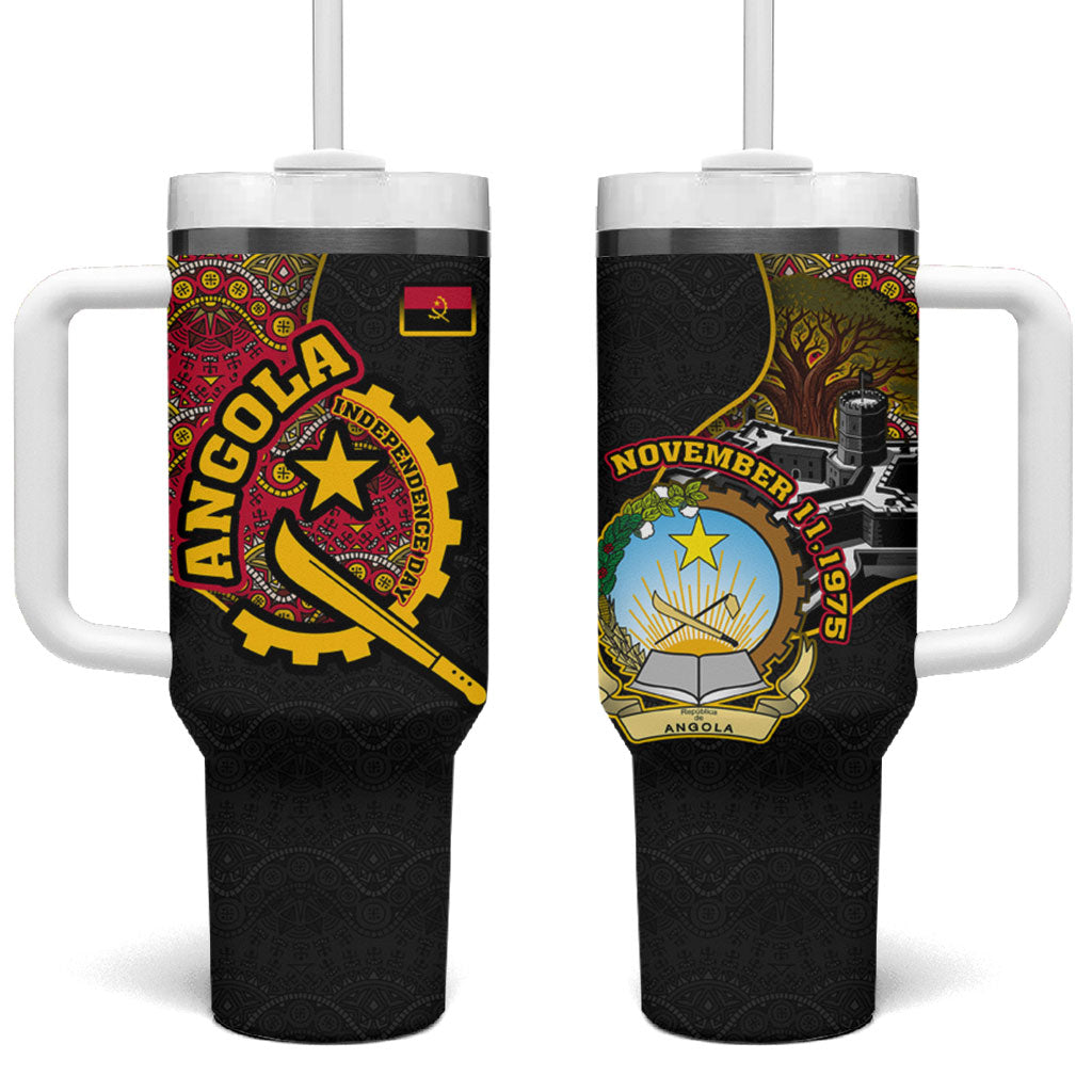 Angola Independence Day Tumbler With Handle Black Red Flag Coat Of Arms Tribal Geometric