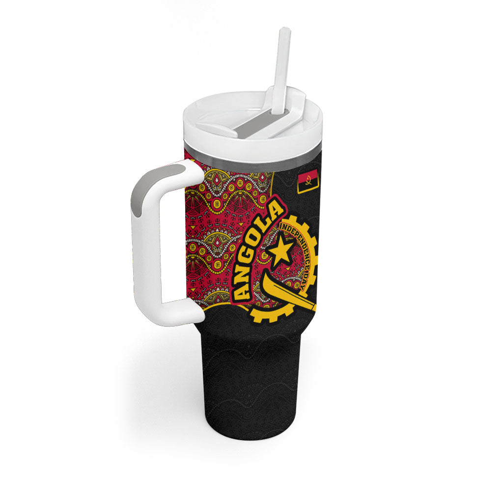 Angola Independence Day Tumbler With Handle Black Red Flag Coat Of Arms Tribal Geometric