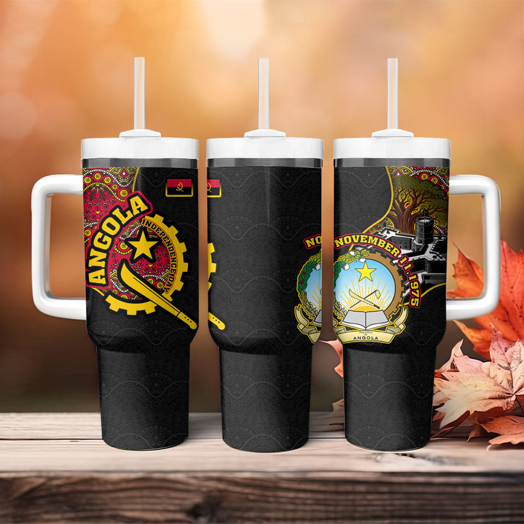 Angola Independence Day Tumbler With Handle Black Red Flag Coat Of Arms Tribal Geometric