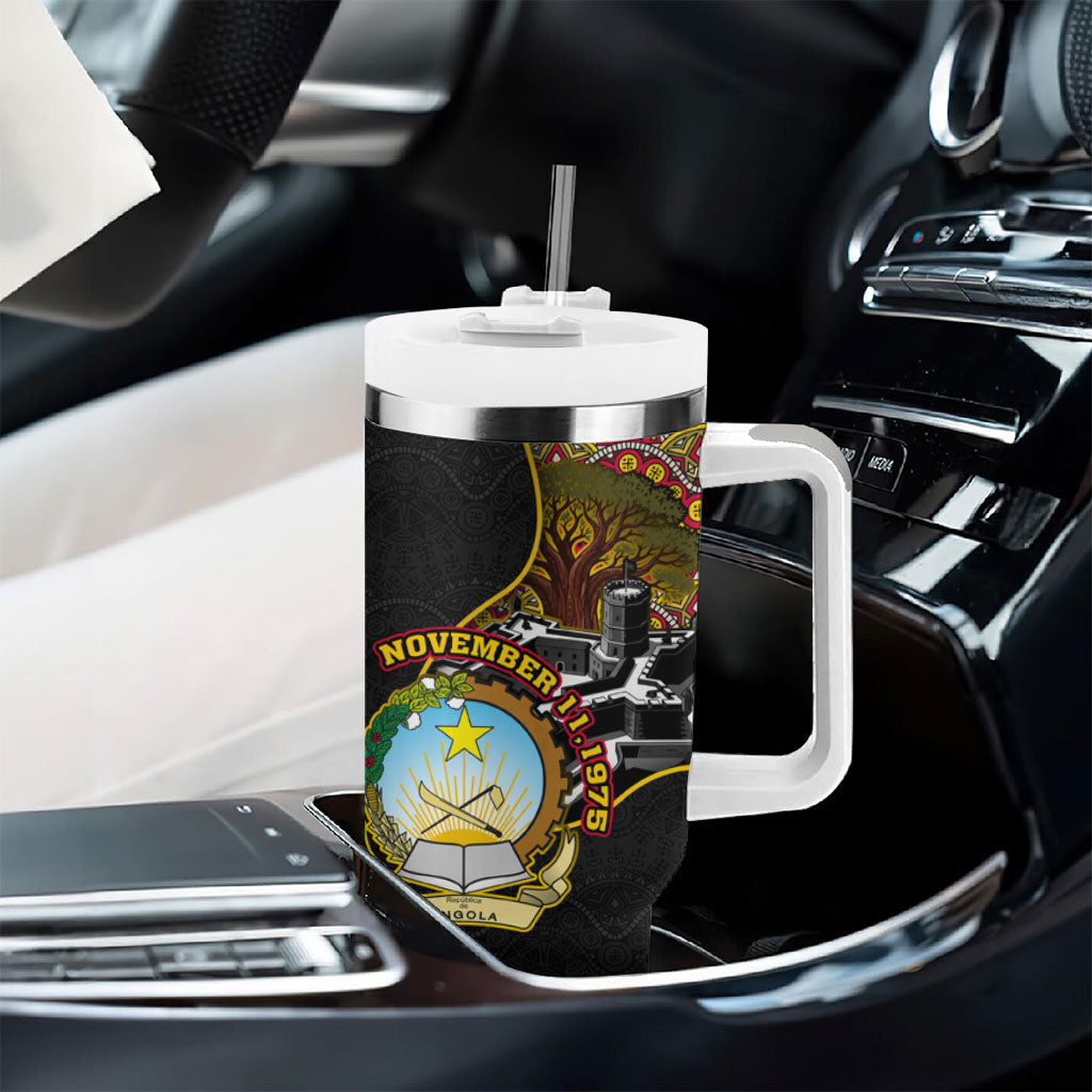 Angola Independence Day Tumbler With Handle Black Red Flag Coat Of Arms Tribal Geometric
