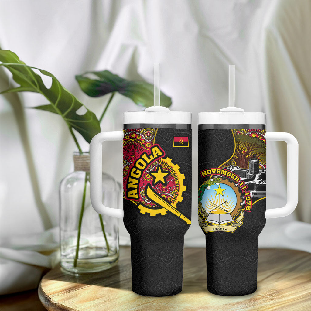 Angola Independence Day Tumbler With Handle Black Red Flag Coat Of Arms Tribal Geometric