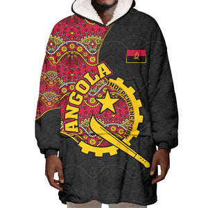 Angola Independence Day Wearable Blanket Hoodie Black Red Flag Coat Of Arms Tribal Geometric