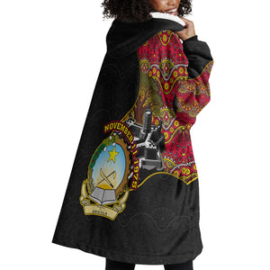 Angola Independence Day Wearable Blanket Hoodie Black Red Flag Coat Of Arms Tribal Geometric