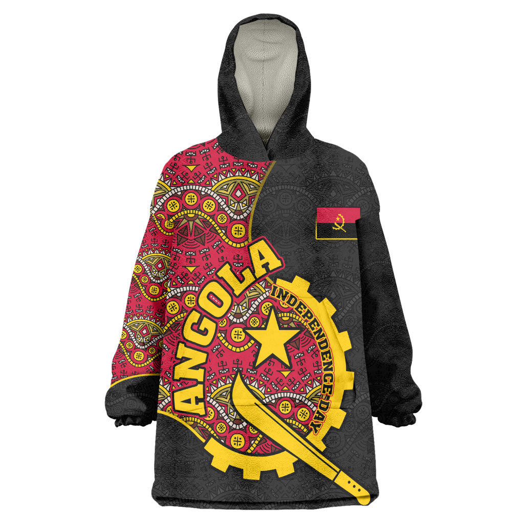 Angola Independence Day Wearable Blanket Hoodie Black Red Flag Coat Of Arms Tribal Geometric